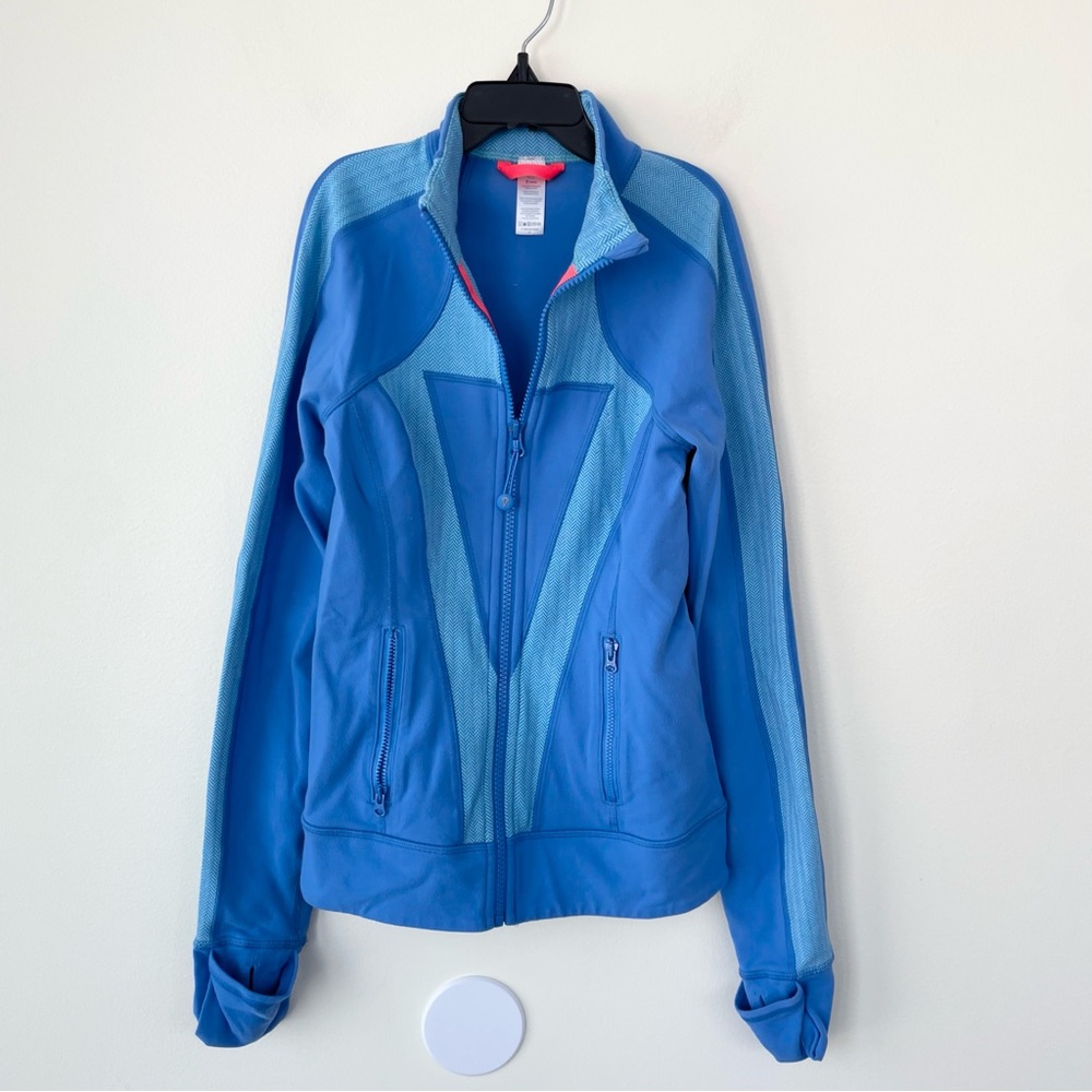 Ivivva Lululemon Full Zip Jacket Blue Thumbholes Size 14 Fold Over Cuff